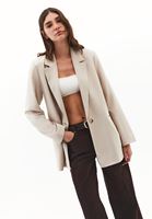 Bayan Bej Keten Karışımlı Oversize Ceket