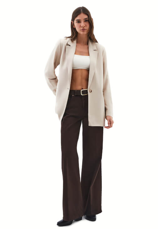 Oversize Keten Ceket ve Pantolon Kombini