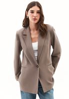 Bayan Kahverengi Keten Karışımlı Oversize Ceket