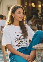 Bayan Beyaz Boyfriend Baskılı Tişört