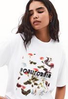 Bayan Beyaz Boyfriend Baskılı Tişört