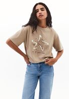 Bayan Bej Boyfriend Baskılı Tişört