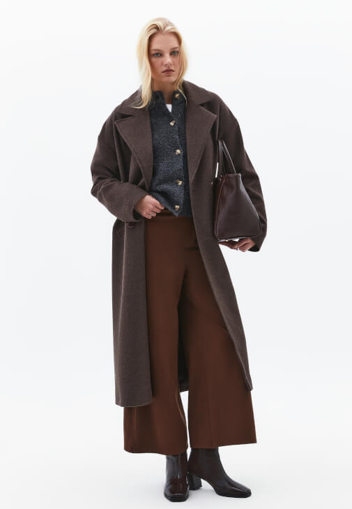 Kahverengi Süet Wide-Leg Pantolon