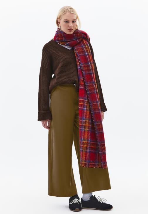 Kahverengi Süet Wide-Leg Pantolon