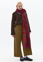 Bayan Kahverengi Süet Wide-Leg Pantolon