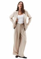 Bayan Bej Yüksek Bel Wide-Leg Pantolon ( TENCEL™ )