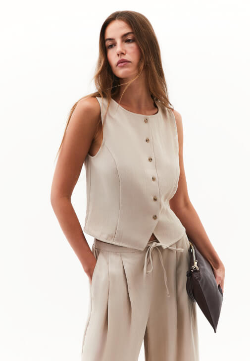 Bej Düğmeli Yelek ( TENCEL™ )