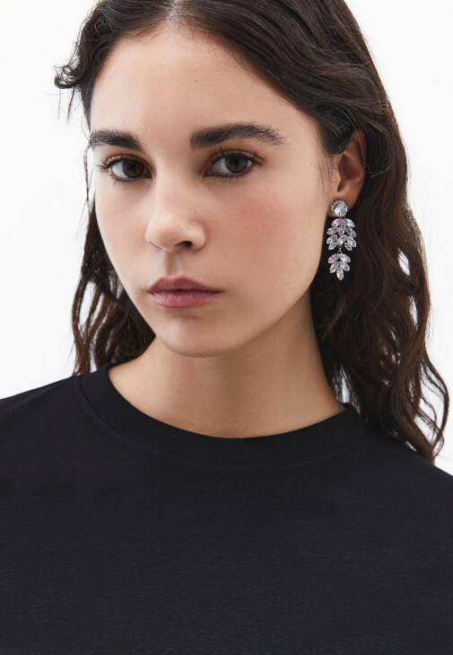 Gümüş Taş Detaylı Küpe