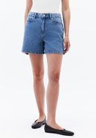 Bayan Mavi Yüksek Bel Denim Şort ( TENCEL™ )