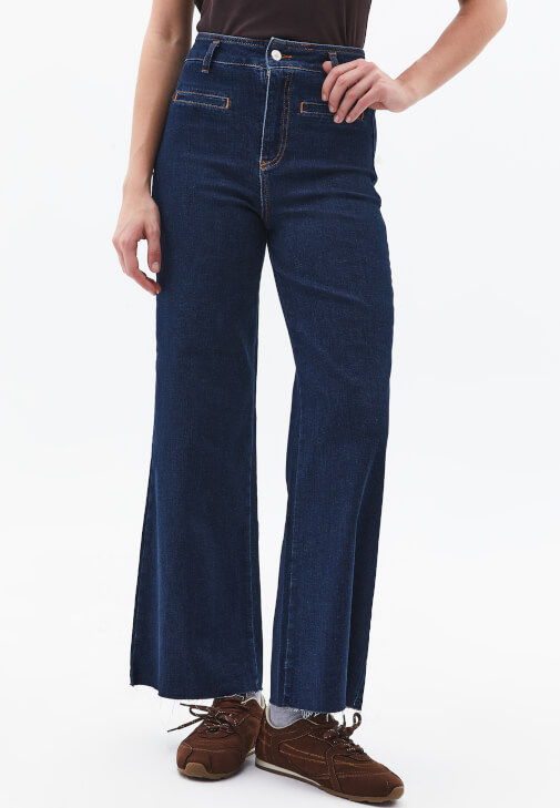 Wide-Leg Denim Pantolon ve Yün Karışımlı Ceket Kombini