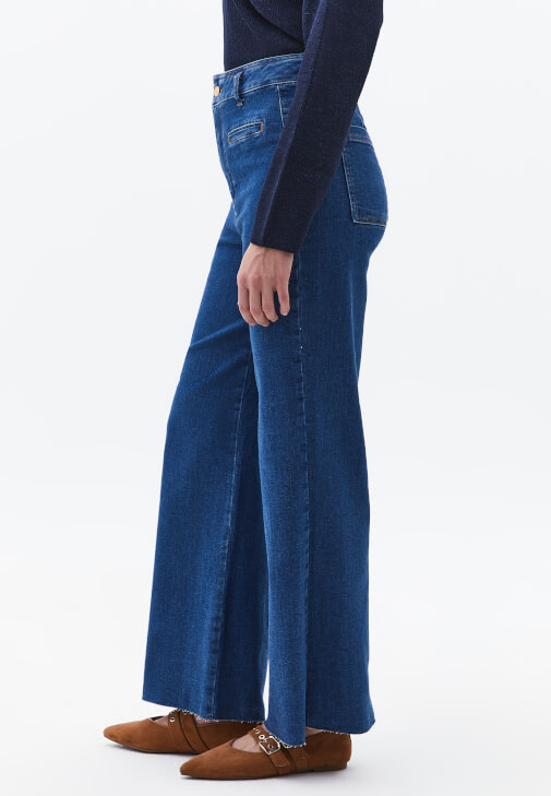 Wide-Leg Denim Pantolon ve Triko Kazak Kombini