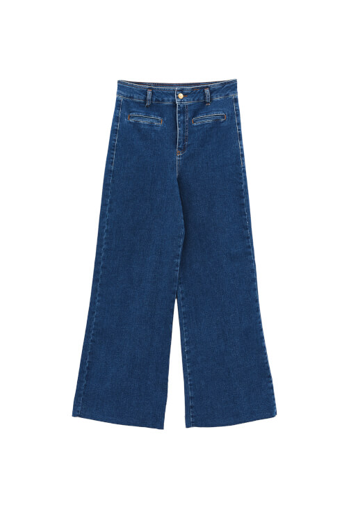 Wide-Leg Denim Pantolon ve Triko Kazak Kombini