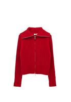 Bayan Kırmızı Yumuşak Dokulu Fermuarlı Hırka