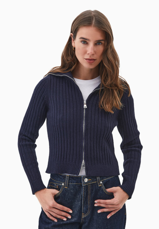 Lacivert Yumuşak Dokulu Fermuarlı Hırka