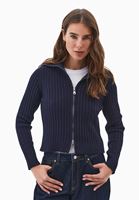 Bayan Lacivert Yumuşak Dokulu Fermuarlı Hırka