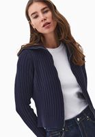 Bayan Lacivert Yumuşak Dokulu Fermuarlı Hırka