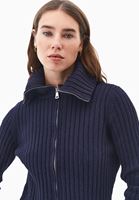 Bayan Lacivert Yumuşak Dokulu Fermuarlı Hırka