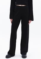 Bayan Siyah Yüksek Bel Wide-Leg Triko Pantolon