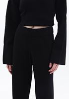 Bayan Siyah Yüksek Bel Wide-Leg Triko Pantolon