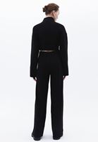 Bayan Siyah Yüksek Bel Wide-Leg Triko Pantolon