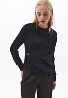 Bayan Siyah Alpaka Karışımlı Kruvaze Kazak