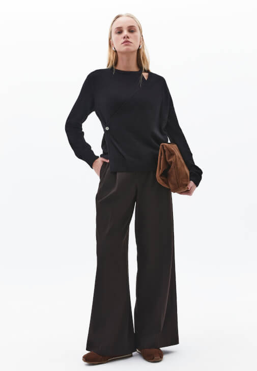 Kruvaze Kazak ve Bol Paça Pantolon Kombini