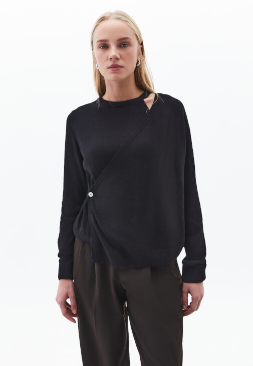 Kruvaze Kazak ve Bol Paça Pantolon Kombini