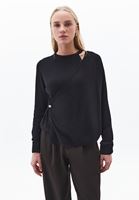 Bayan Siyah Alpaka Karışımlı Kruvaze Kazak