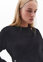 Bayan Siyah Alpaka Karışımlı Kruvaze Kazak