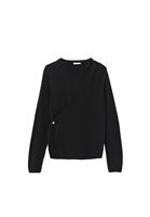 Bayan Siyah Alpaka Karışımlı Kruvaze Kazak