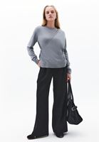 Bayan Gri Alpaka Karışımlı Kruvaze Kazak