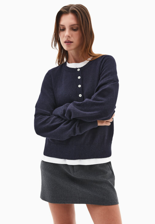 Lacivert Alpaka Karışımlı Triko Kazak