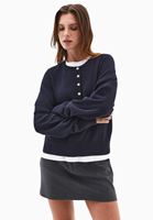 Bayan Lacivert Alpaka Karışımlı Triko Kazak