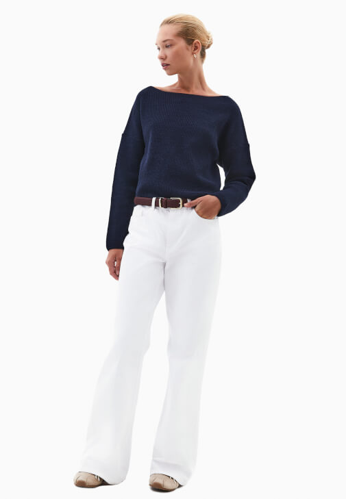 Bot Yaka Kazak ve Bol Paça Pantolon Kombini