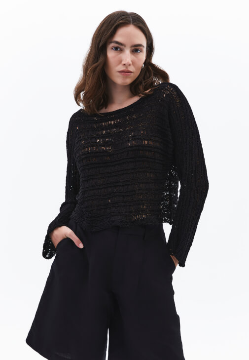 Siyah Bot Yaka Ajurlu Kazak