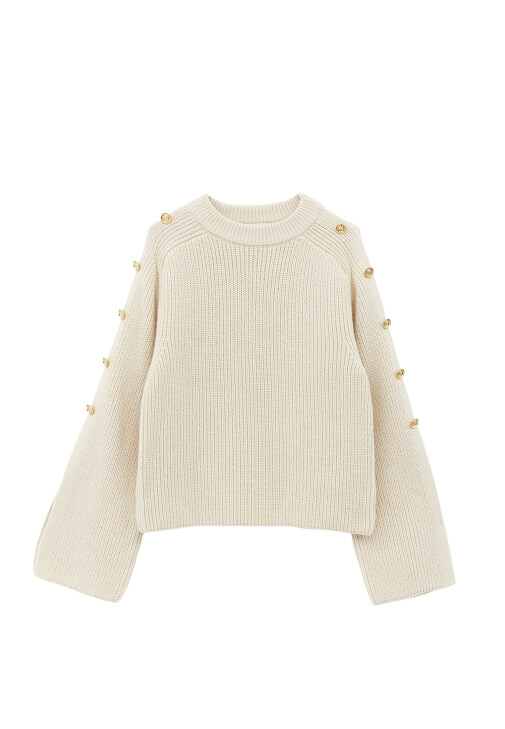 Düğmeli Kazak ve Wide-Leg Pantolon Kombini