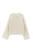 Bayan Krem Düğme Detaylı Kazak