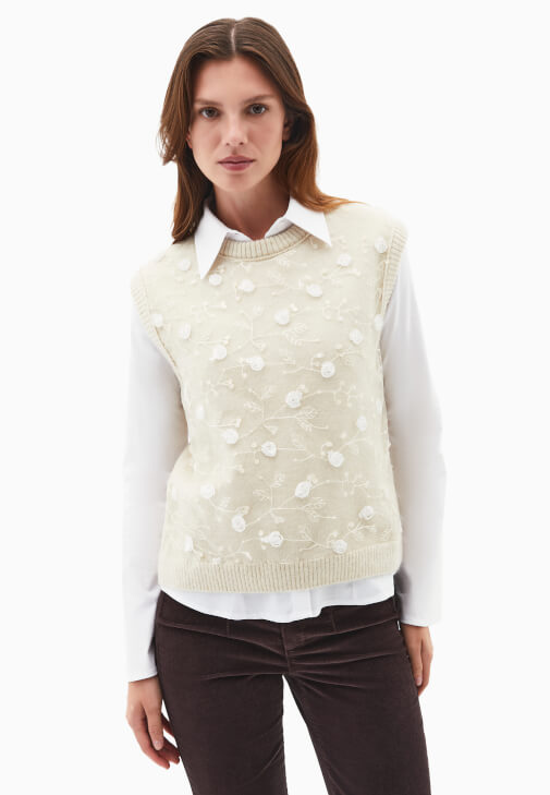 Krem Tül Detaylı Süveter