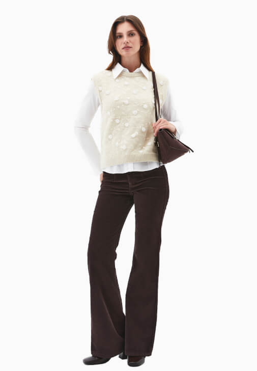 Tül Detaylı Süveter ve Pantolon Kombini