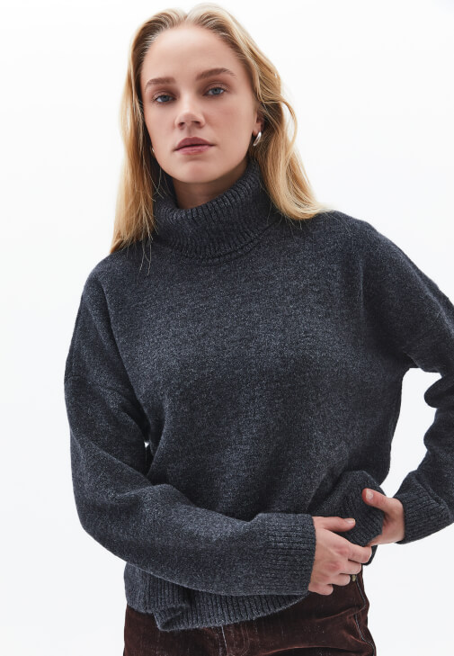 Yün Karışımlı Balıkçı Yaka Kazak - Görsel 3