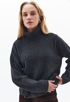 Bayan Füme Yün Karışımlı Balıkçı Yaka Kazak