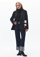 Bayan Siyah Yün Karışımlı Balıkçı Yaka Kazak