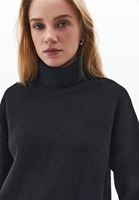 Bayan Siyah Yün Karışımlı Balıkçı Yaka Kazak