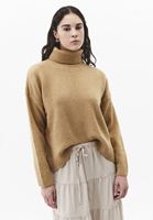 Bayan Bej Yün Karışımlı Balıkçı Yaka Kazak