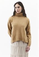 Bayan Bej Yün Karışımlı Balıkçı Yaka Kazak