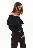 Bayan Siyah Yün Karışımlı Straplez Kazak