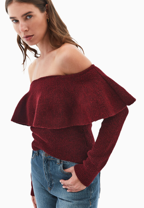 Yün Straplez Kazak ve Wide-Leg Pantolon Kombini