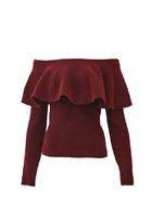 Bayan Bordo Yün Karışımlı Straplez Kazak