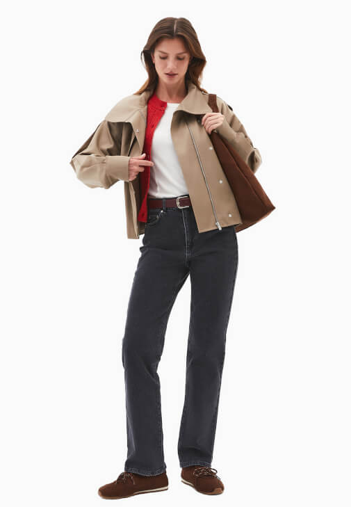  Yün Karışımlı Hırka ve Denim Kombini