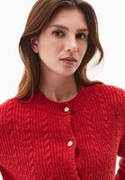 Bayan Kırmızı Yün Karışımlı Düğmeli Hırka